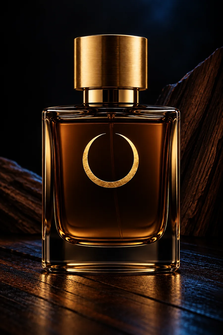 Interpretazione visiva del flacone Legno di Mezzanotte NOCTÁUREA PARFUM
