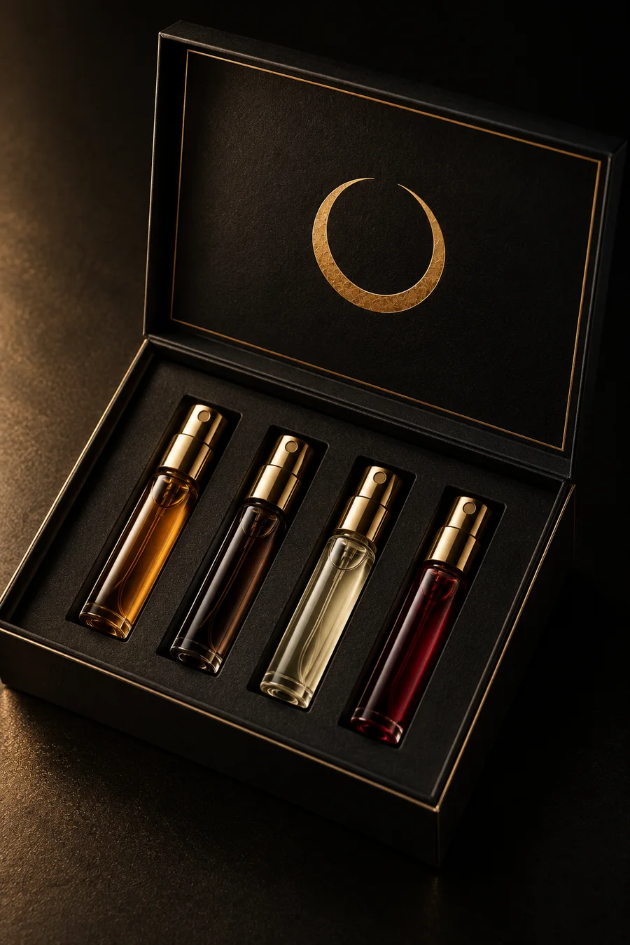 Concept della confezione aperta con quattro campioni, uno per ogni collezione